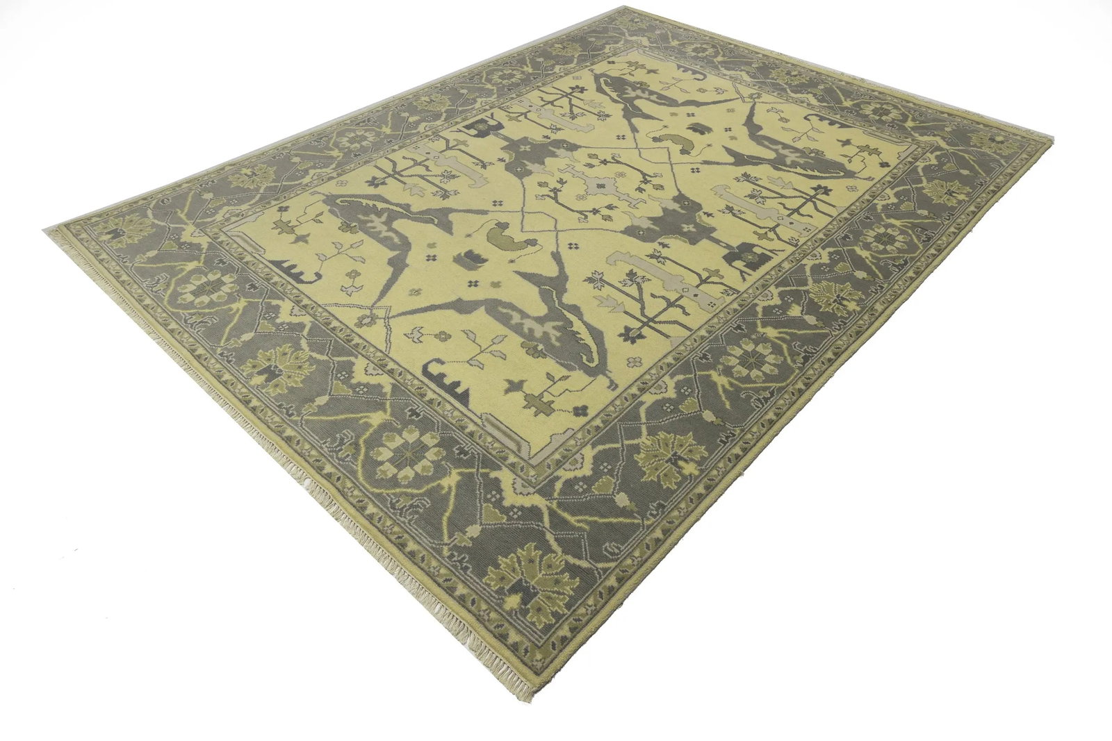 Yellowish Cream Floral 9X12 Oushak Oriental Rug - 3