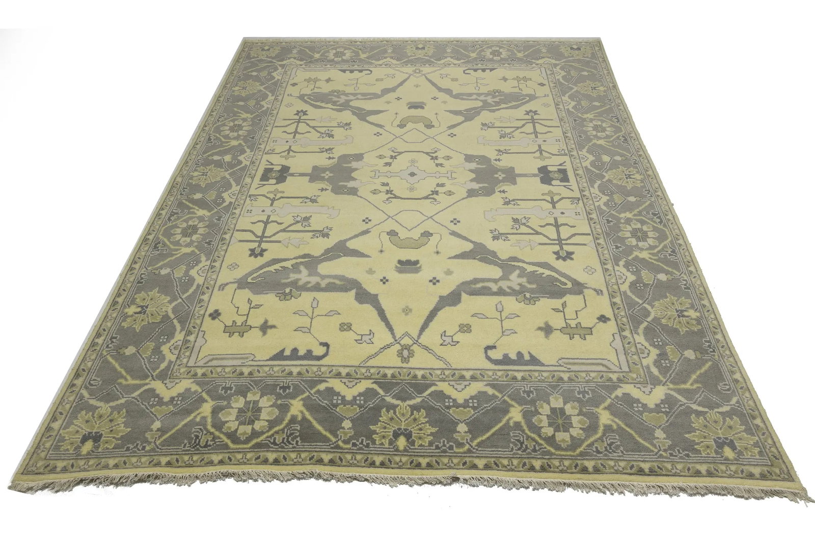 Yellowish Cream Floral 9X12 Oushak Oriental Rug - 4