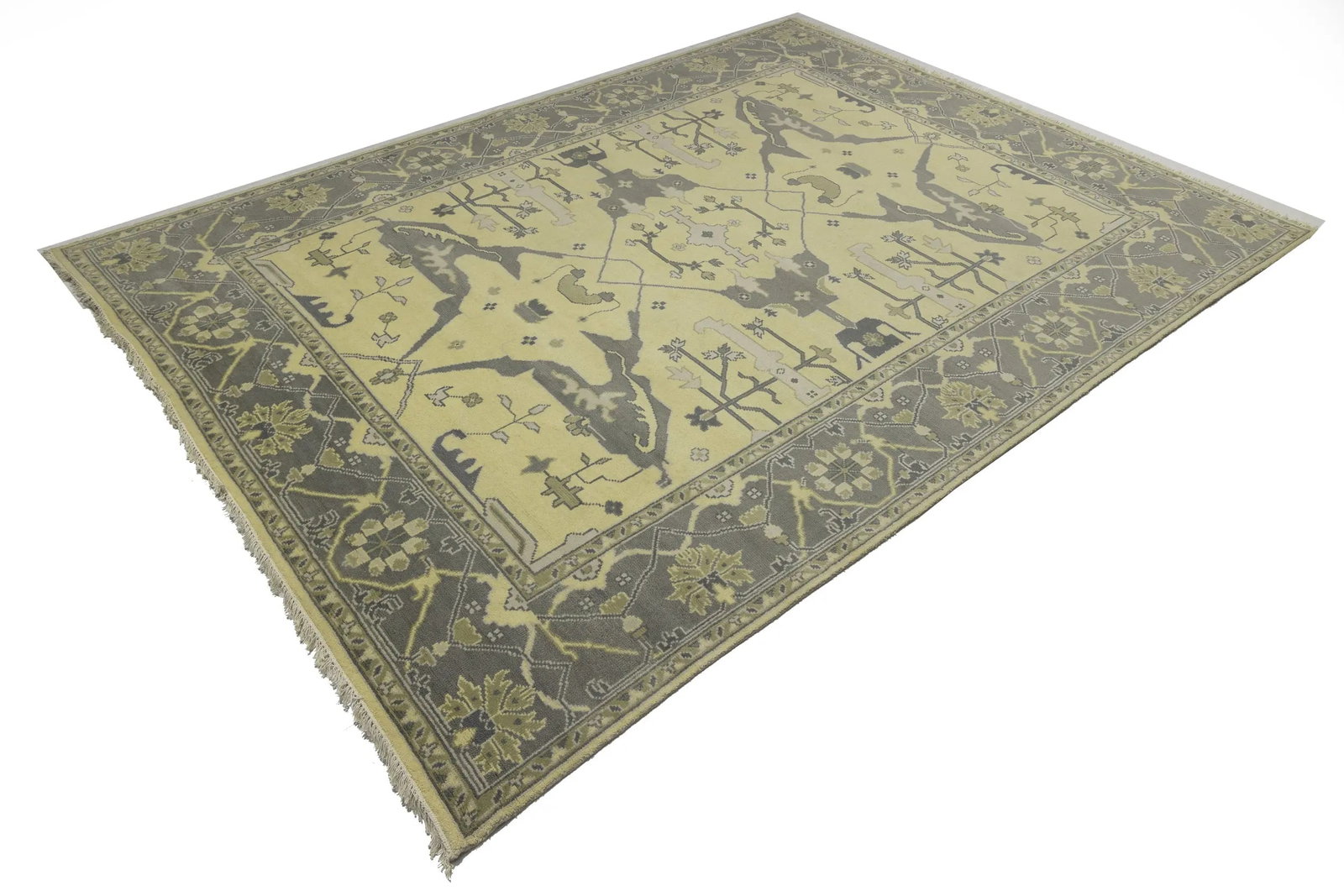 Yellowish Cream Floral 9X12 Oushak Oriental Rug - 5