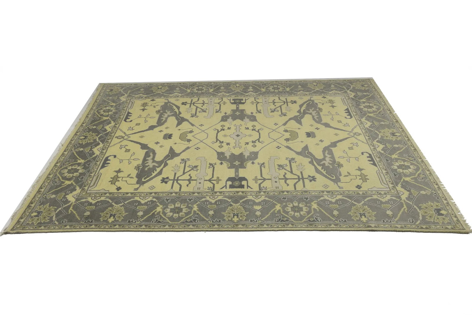 Yellowish Cream Floral 9X12 Oushak Oriental Rug - 6