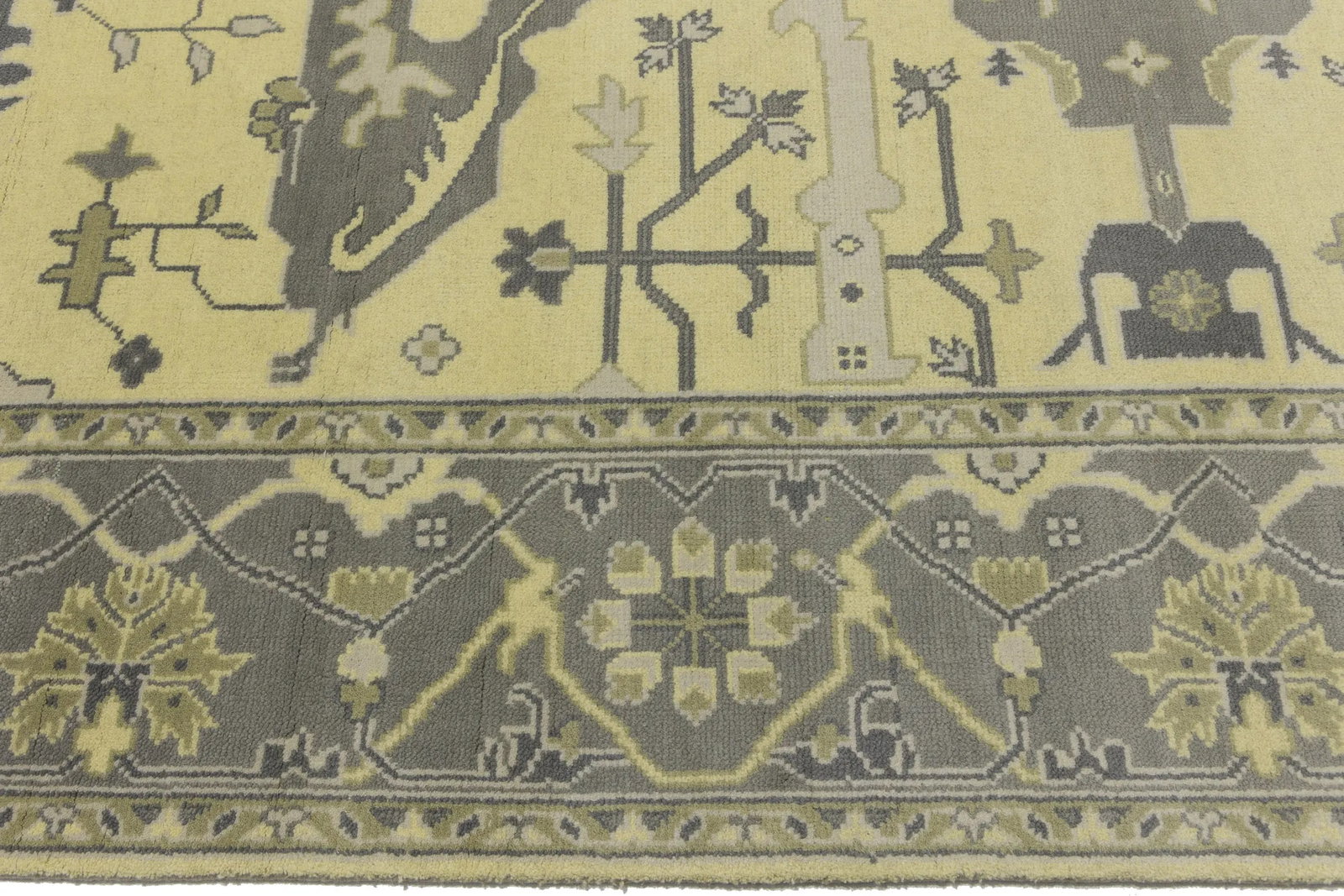 Yellowish Cream Floral 9X12 Oushak Oriental Rug - 7