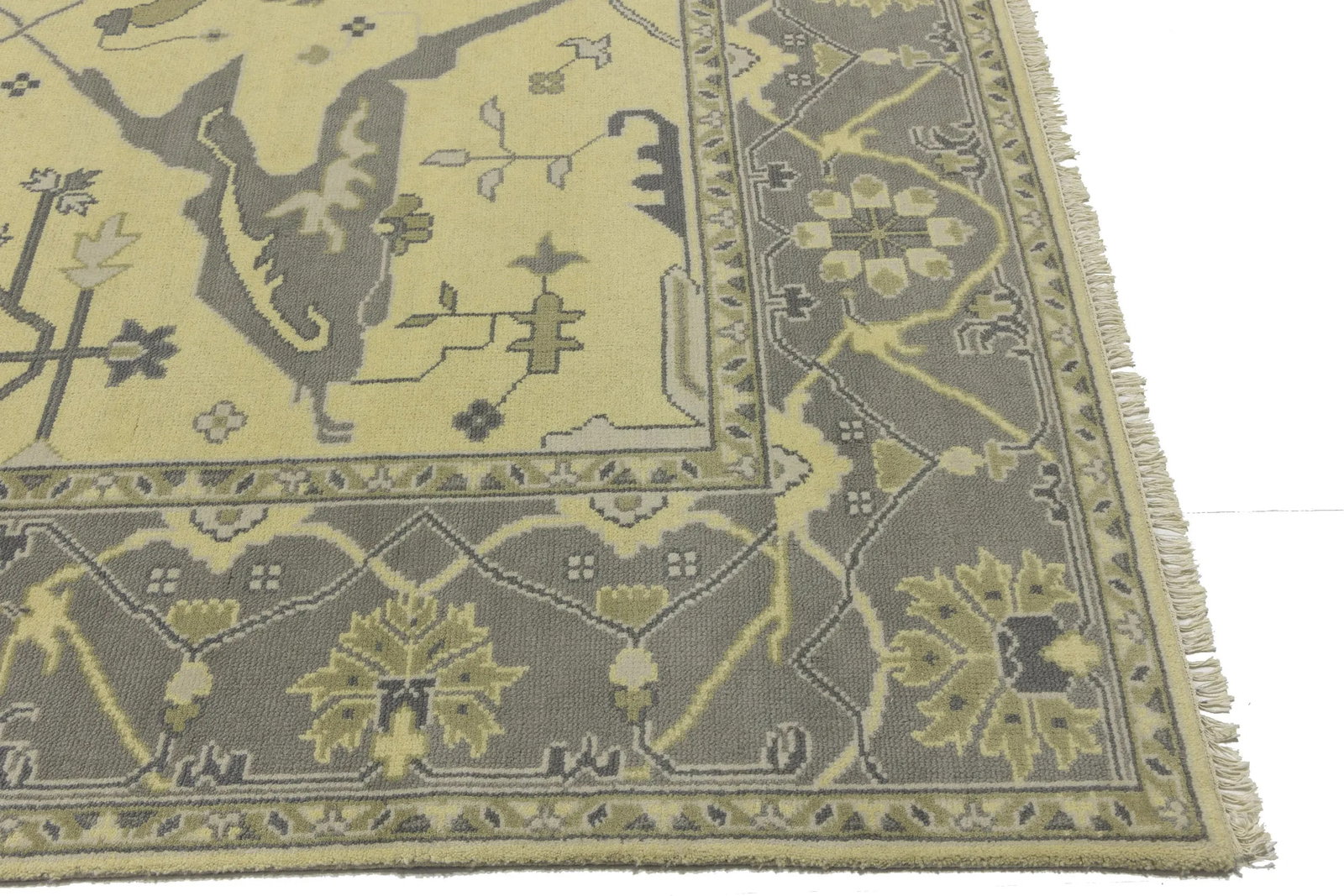 Yellowish Cream Floral 9X12 Oushak Oriental Rug - 8