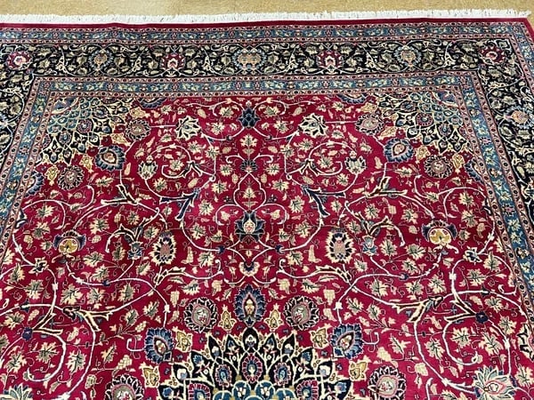 Hand Knotted Persian Kashmar Rug Magenta Red Wool 9'10" x 12'9" Area Carpet - 4