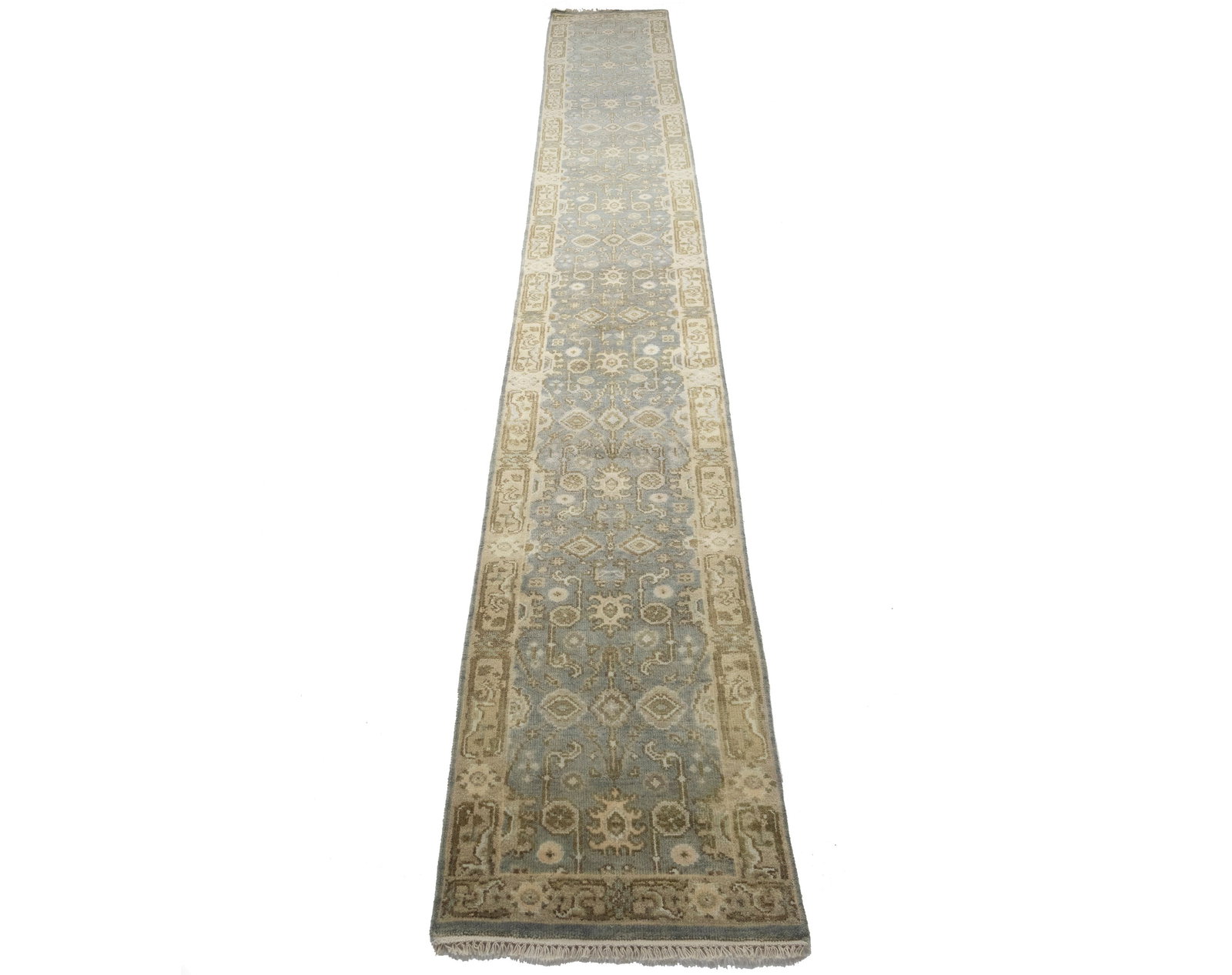 Gray Floral 3X20 Oushak Chobi Oriental Runner Rug - 3
