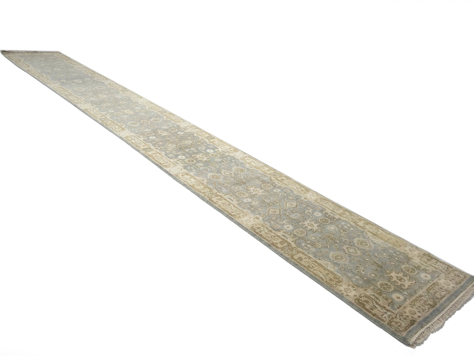 Gray Floral 3X20 Oushak Chobi Oriental Runner Rug - 4