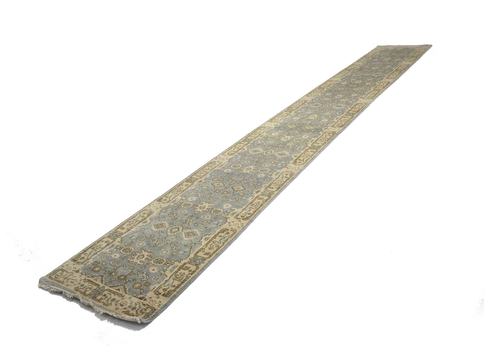 Gray Floral 3X20 Oushak Chobi Oriental Runner Rug - 6