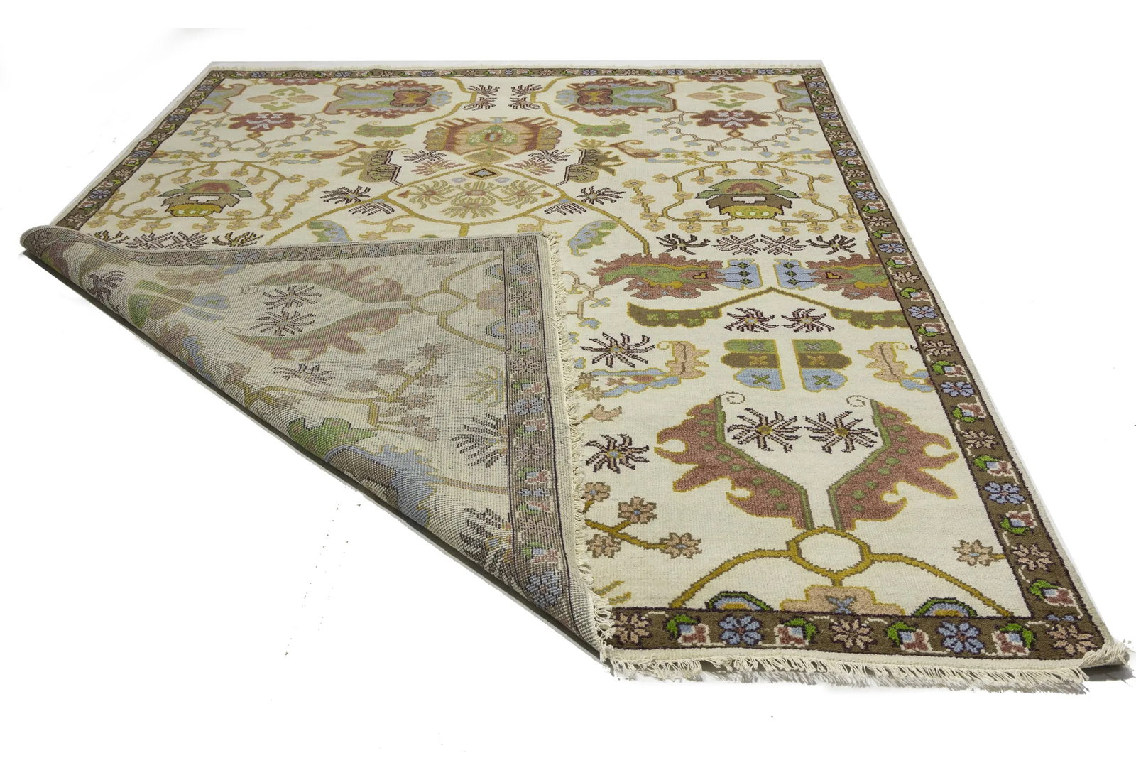 Cream Floral 9X12 Oushak Chobi Oriental Rug - 10