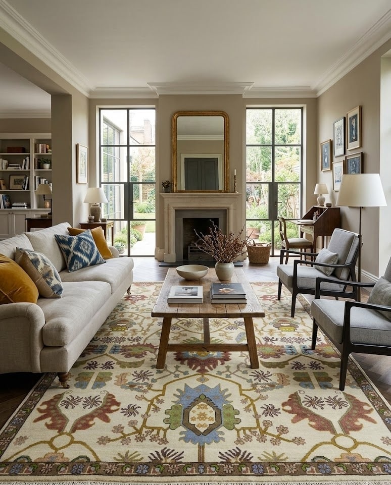 Cream Floral 9X12 Oushak Chobi Oriental Rug - 2