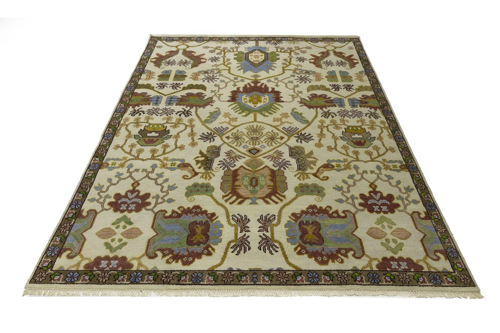 Cream Floral 9X12 Oushak Chobi Oriental Rug - 3