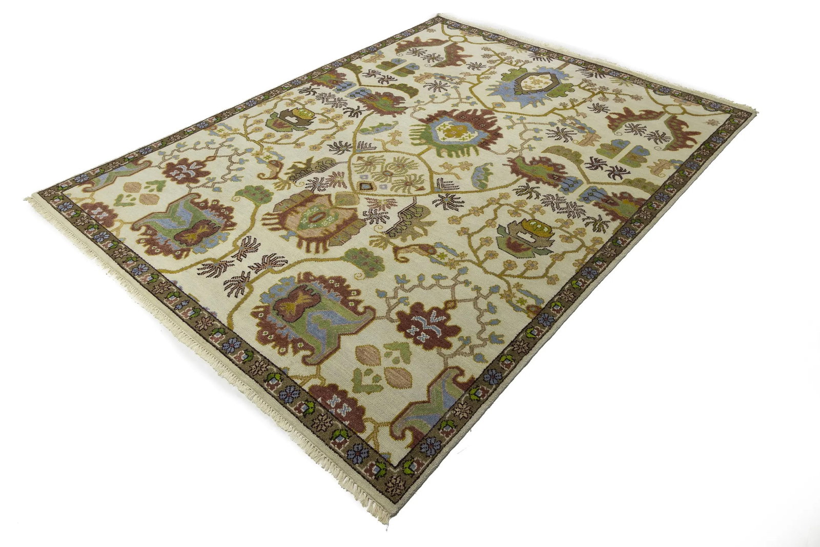 Cream Floral 9X12 Oushak Chobi Oriental Rug - 4