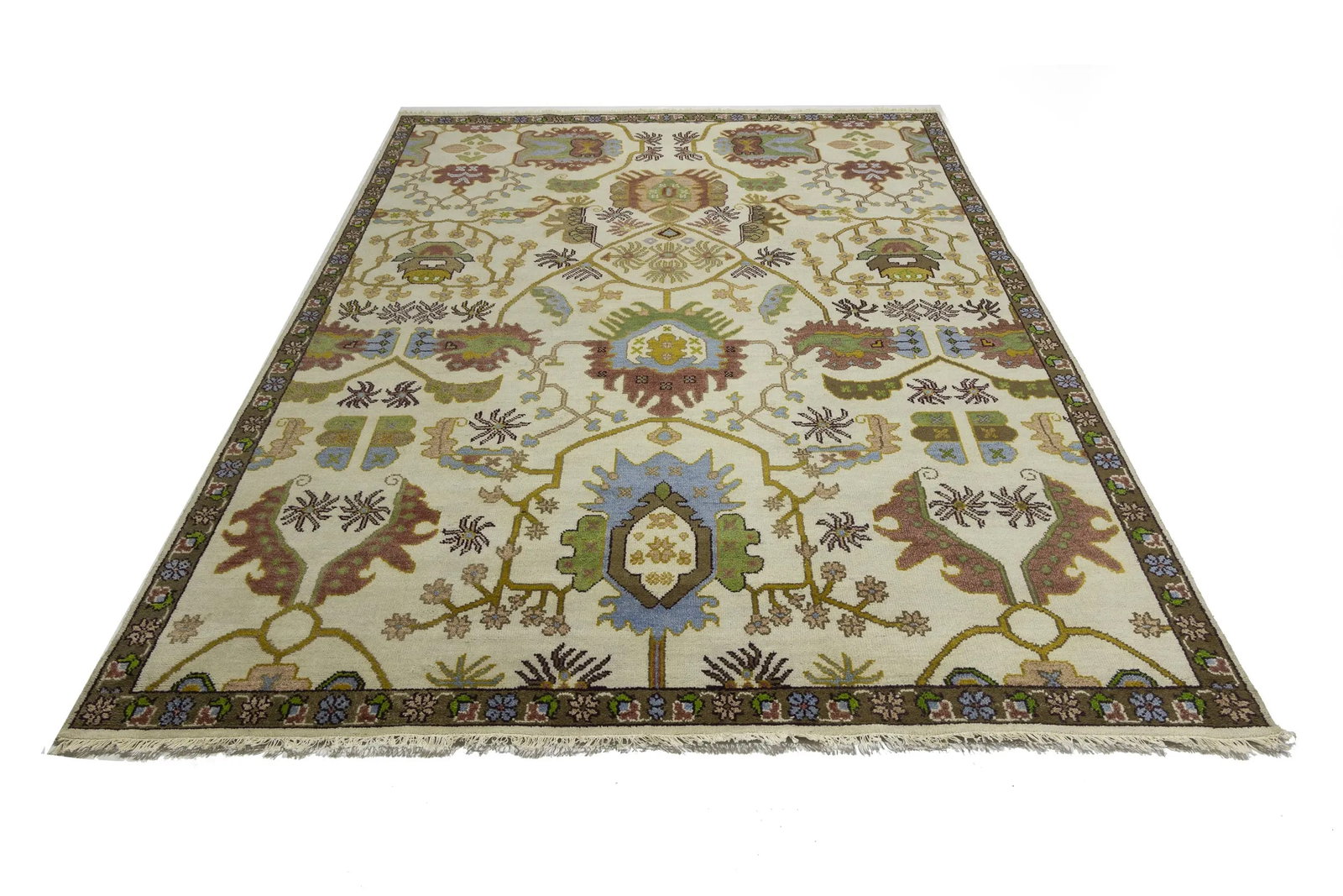 Cream Floral 9X12 Oushak Chobi Oriental Rug - 5
