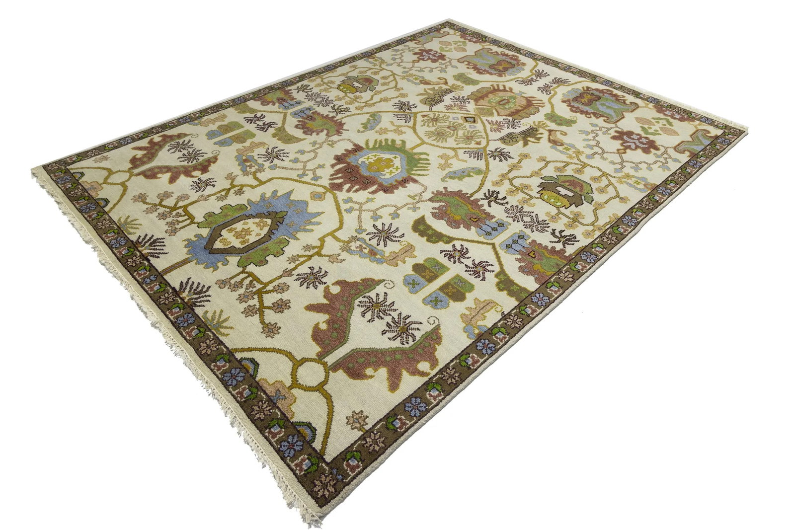Cream Floral 9X12 Oushak Chobi Oriental Rug - 6