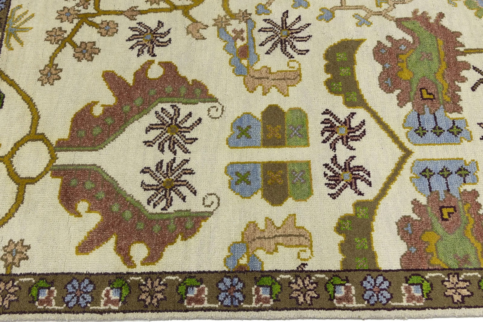 Cream Floral 9X12 Oushak Chobi Oriental Rug - 7