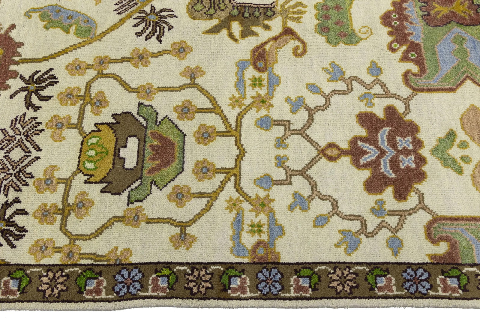 Cream Floral 9X12 Oushak Chobi Oriental Rug - 8