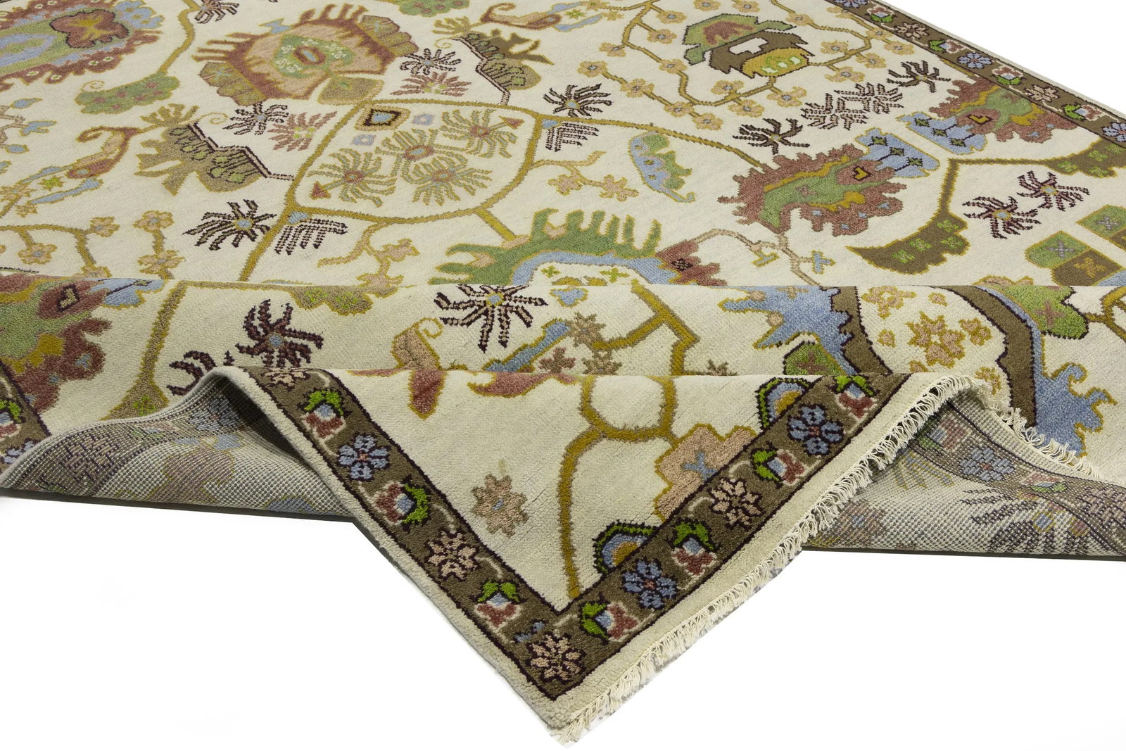 Cream Floral 9X12 Oushak Chobi Oriental Rug - 9