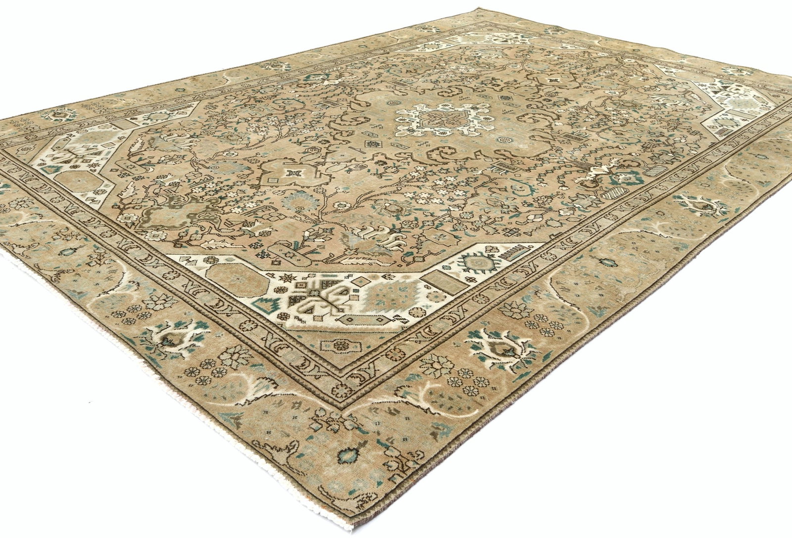 Semi Antique Muted Beige Floral 7'6X10'8 Distressed Vintage Oriental Rug - 4