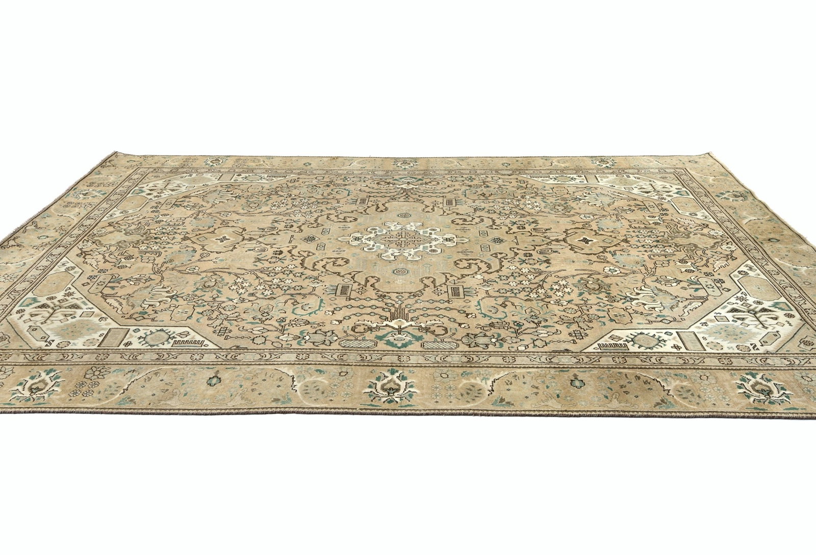 Semi Antique Muted Beige Floral 7'6X10'8 Distressed Vintage Oriental Rug - 5