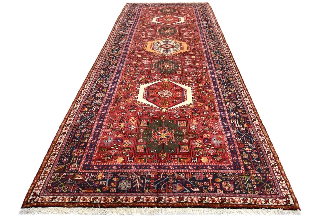 Vintage Red Geometric 5X13 Karajeh Persian Runner Rug - 10