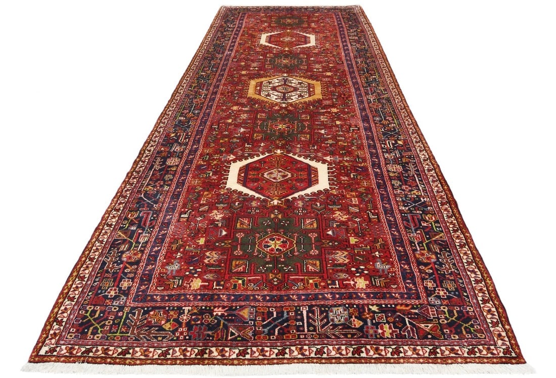 Vintage Red Geometric 5X13 Karajeh Persian Runner Rug - 3