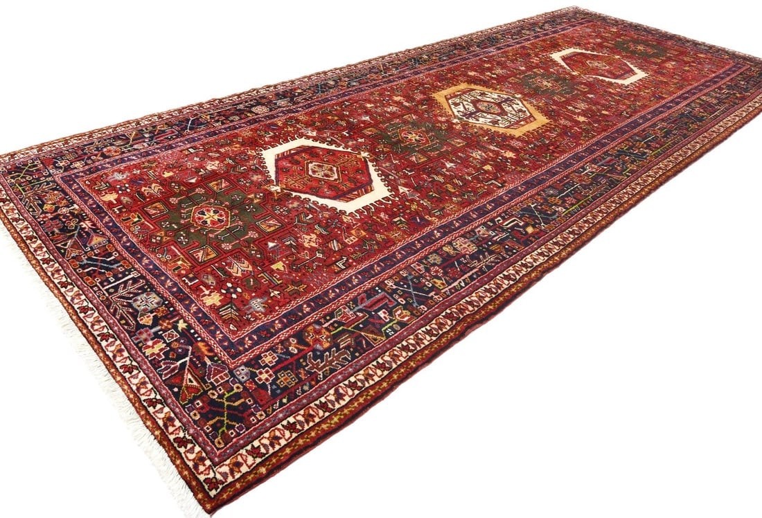 Vintage Red Geometric 5X13 Karajeh Persian Runner Rug - 4