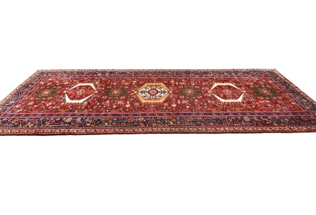 Vintage Red Geometric 5X13 Karajeh Persian Runner Rug - 5