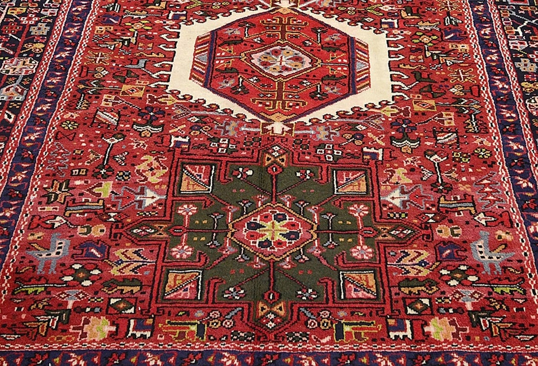Vintage Red Geometric 5X13 Karajeh Persian Runner Rug - 6