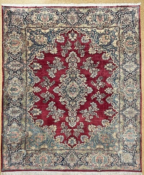 Hand-Knotted Persian Kerman Semi-Antique Red Wool Oriental Rug Carpet 9'10" x 13'6" - 12