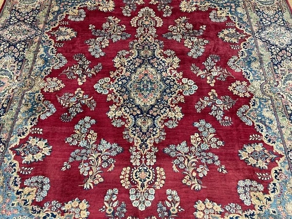 Hand-Knotted Persian Kerman Semi-Antique Red Wool Oriental Rug Carpet 9'10" x 13'6" - 4