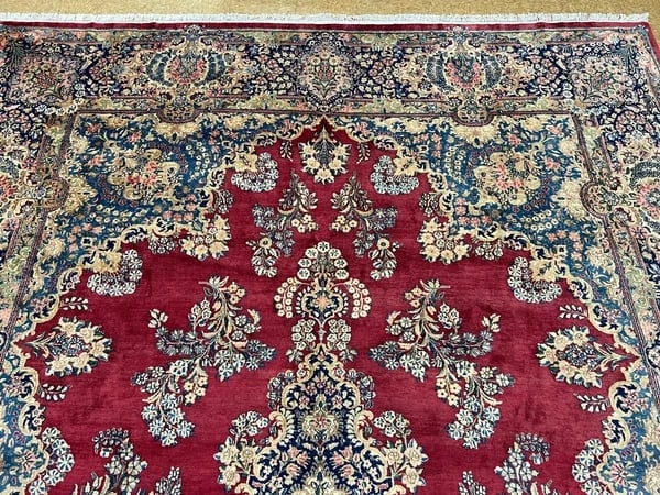 Hand-Knotted Persian Kerman Semi-Antique Red Wool Oriental Rug Carpet 9'10" x 13'6" - 5