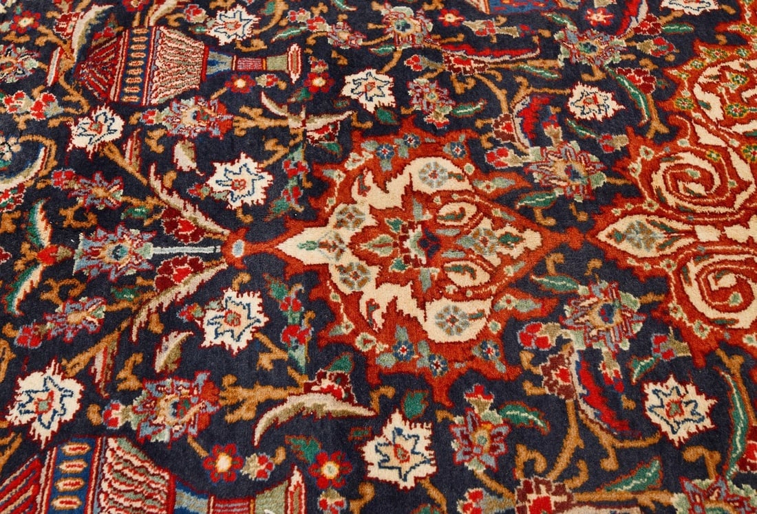 Vintage Purple-navy Pictorial 10X13 Kashmar Persian Rug - 10