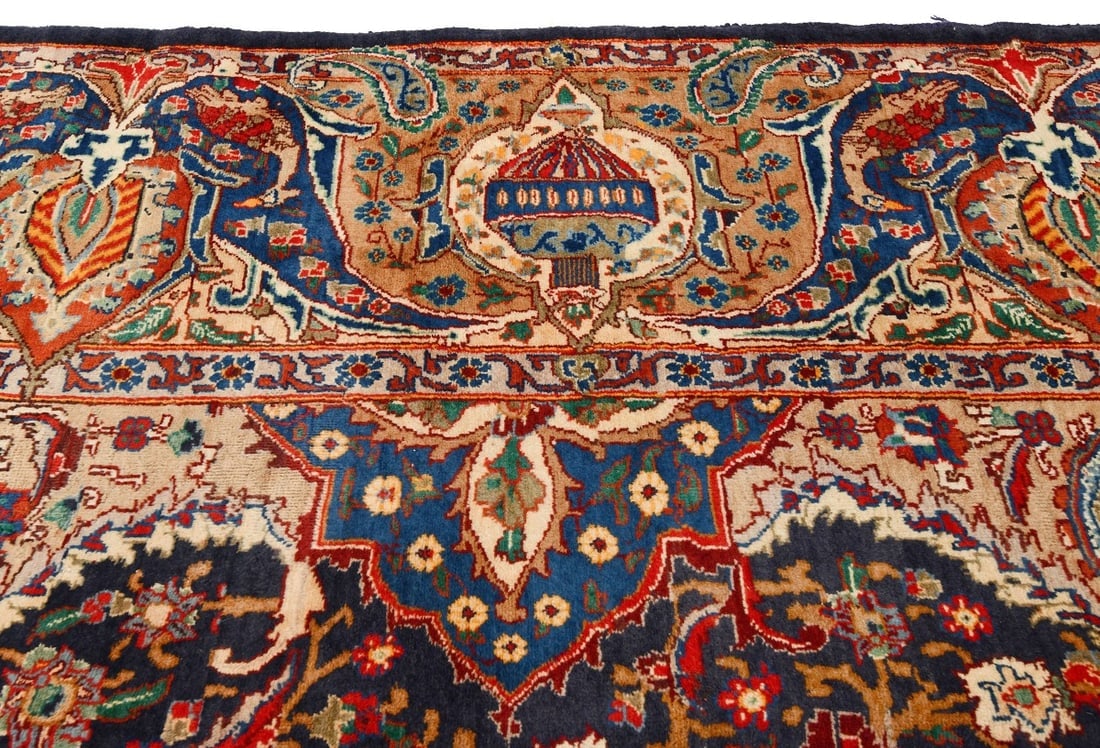 Vintage Purple-navy Pictorial 10X13 Kashmar Persian Rug - 13