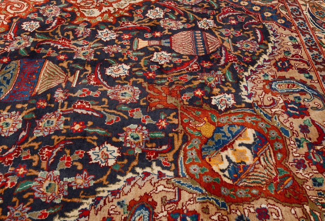 Vintage Purple-navy Pictorial 10X13 Kashmar Persian Rug - 15