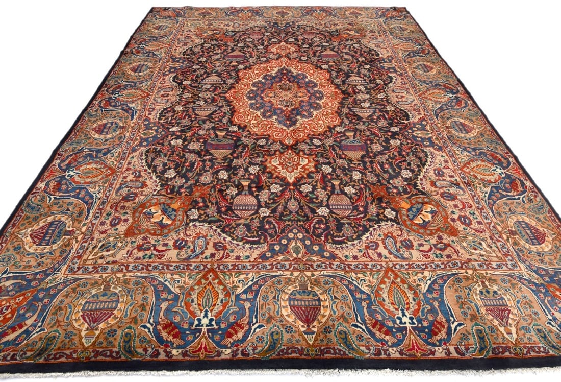 Vintage Purple-navy Pictorial 10X13 Kashmar Persian Rug - 16