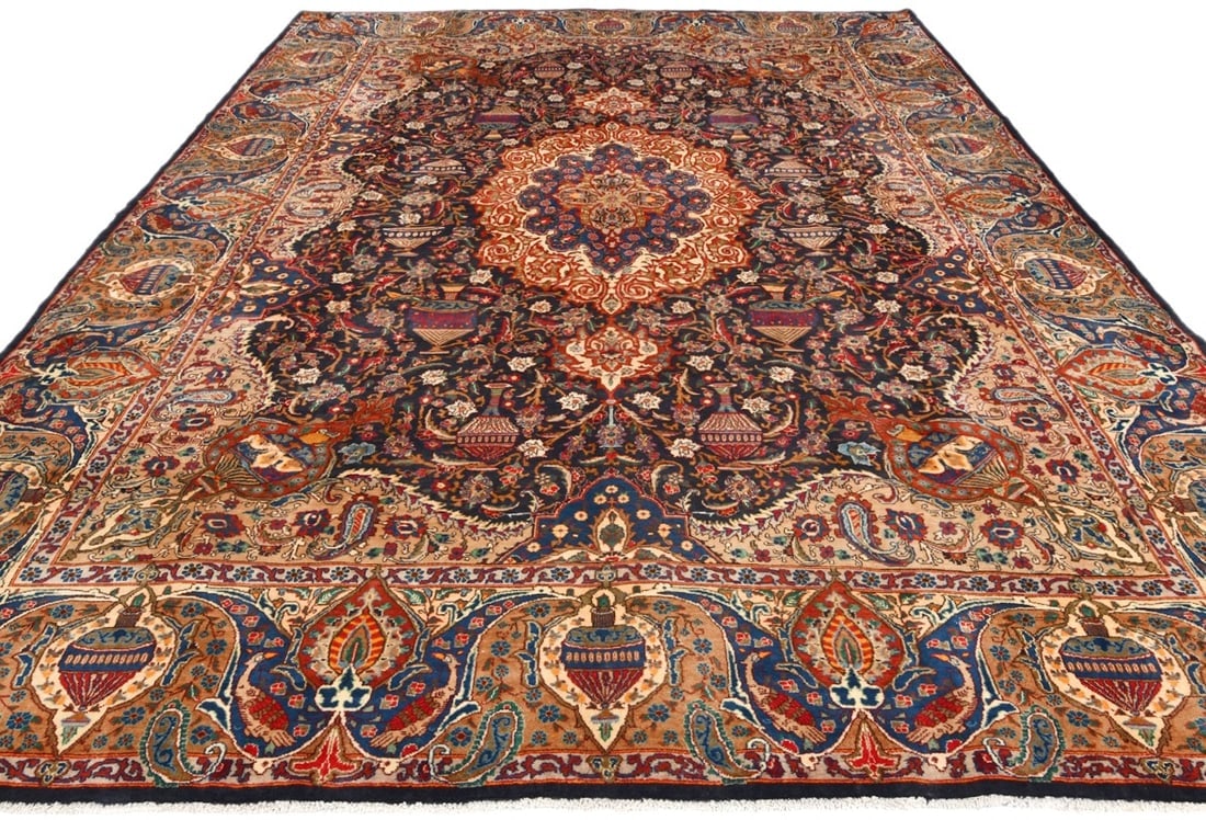 Vintage Purple-navy Pictorial 10X13 Kashmar Persian Rug - 3