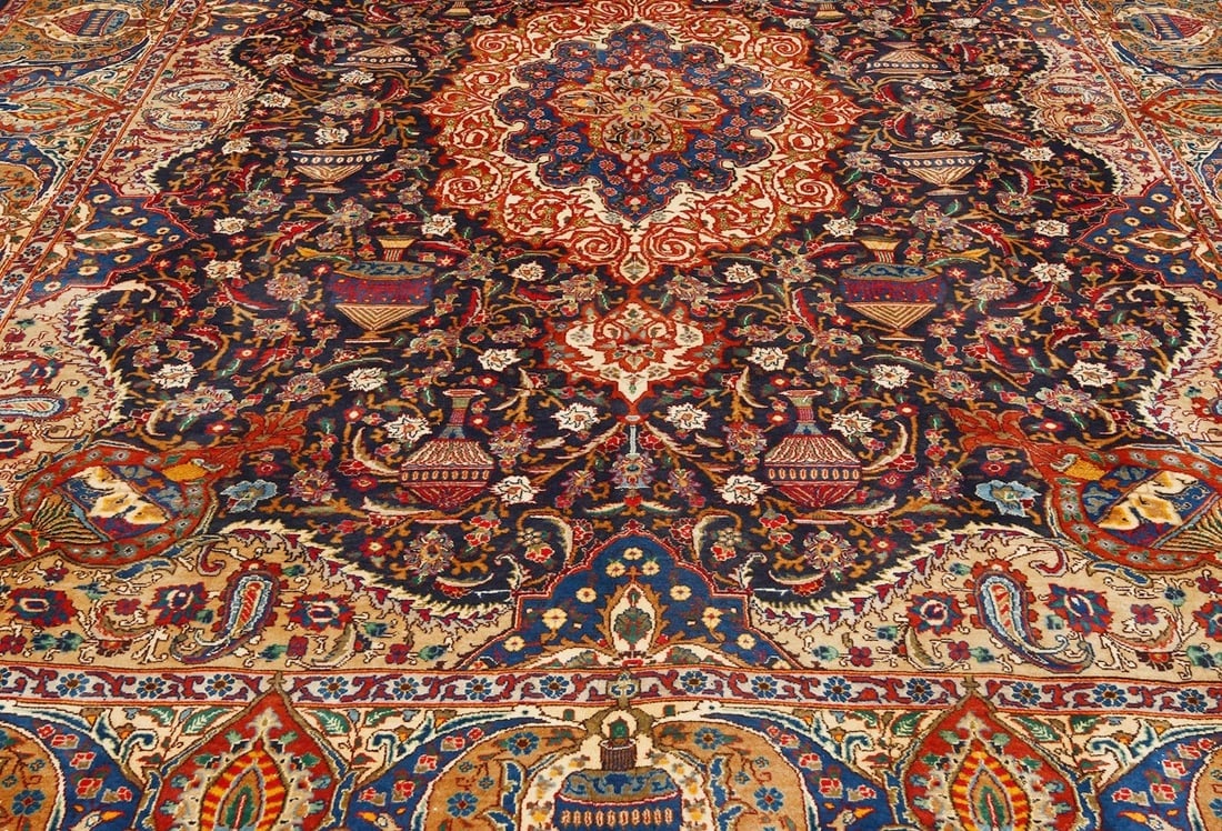 Vintage Purple-navy Pictorial 10X13 Kashmar Persian Rug - 4