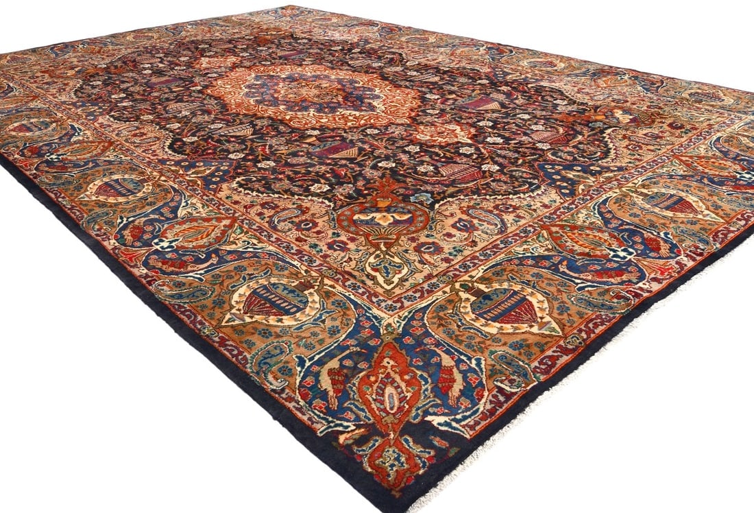Vintage Purple-navy Pictorial 10X13 Kashmar Persian Rug - 5