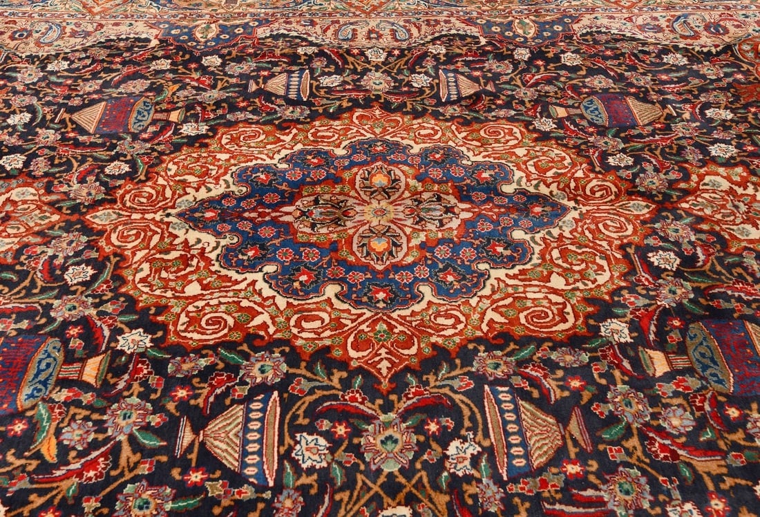 Vintage Purple-navy Pictorial 10X13 Kashmar Persian Rug - 8