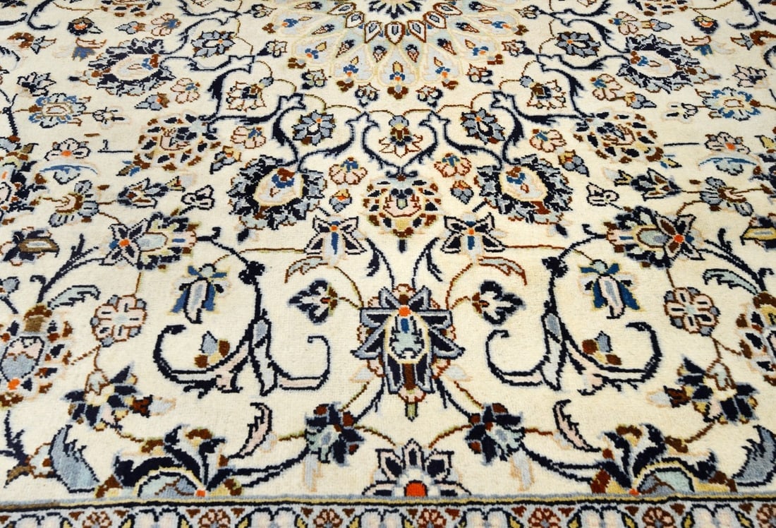 Vintage Cream Traditional 9X13 Kashan Persian Rug - 12