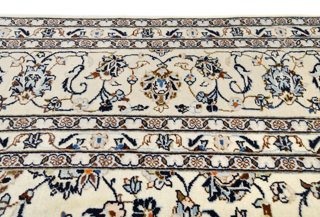 Vintage Cream Traditional 9X13 Kashan Persian Rug - 13