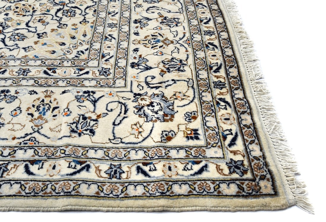 Vintage Cream Traditional 9X13 Kashan Persian Rug - 14