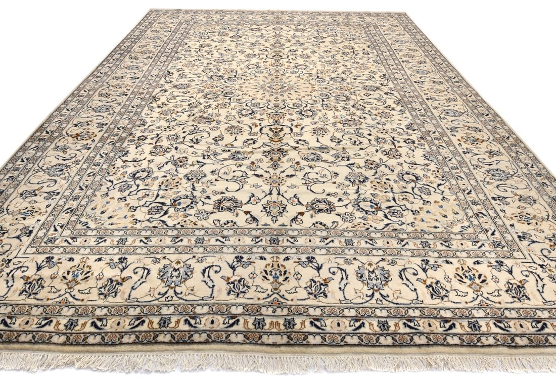 Vintage Cream Traditional 9X13 Kashan Persian Rug - 16