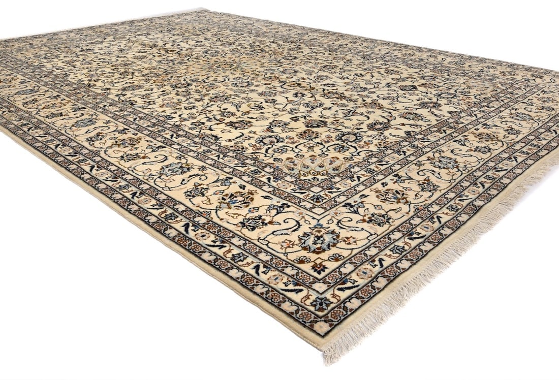 Vintage Cream Traditional 9X13 Kashan Persian Rug - 5