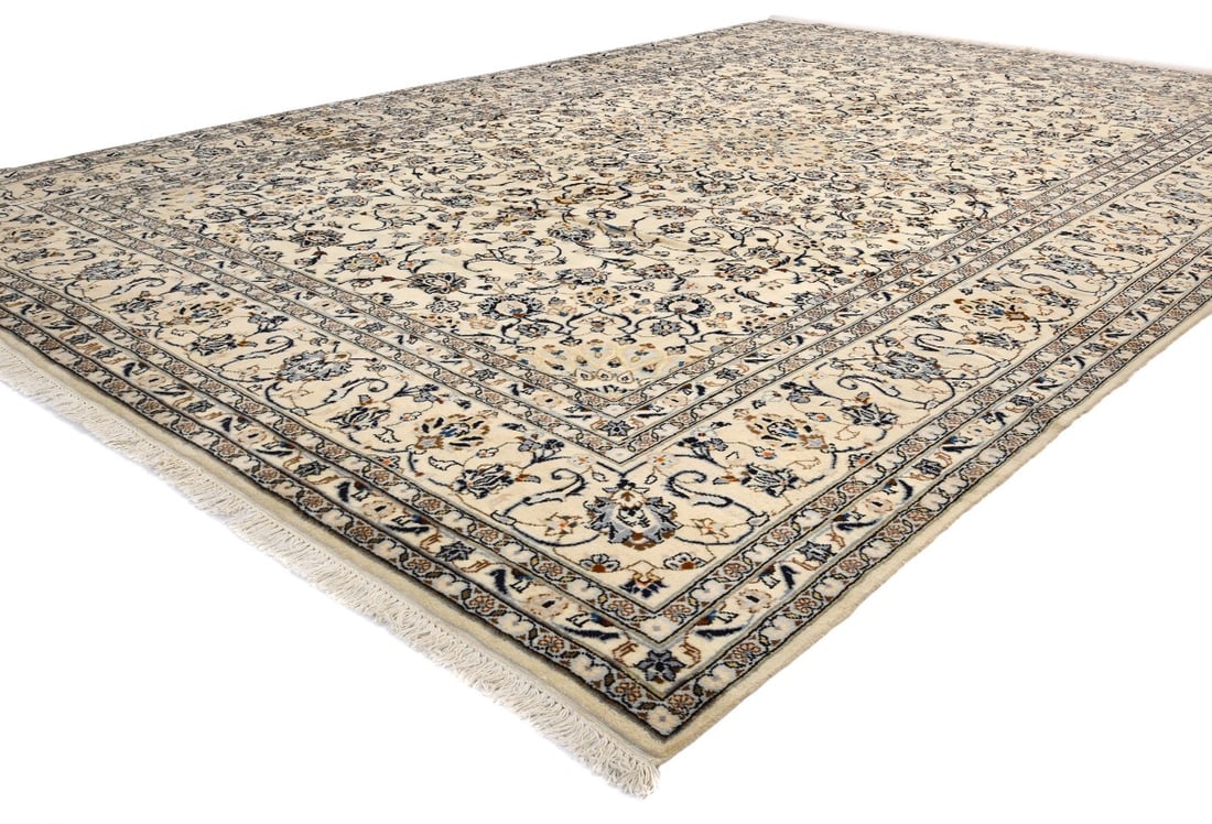 Vintage Cream Traditional 9X13 Kashan Persian Rug - 6