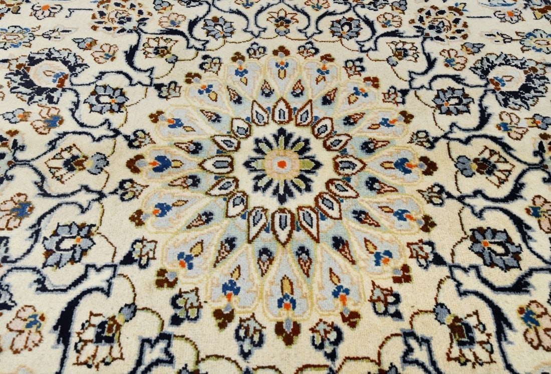 Vintage Cream Traditional 9X13 Kashan Persian Rug - 9