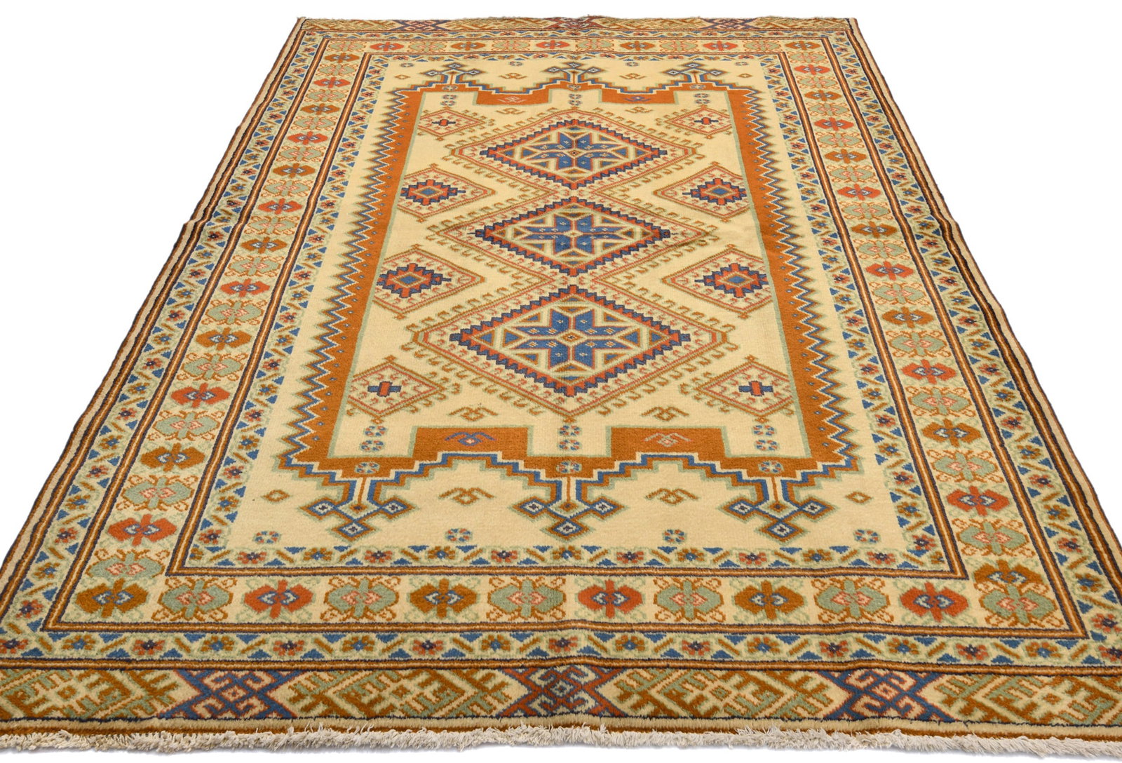 Vintage Yellow Cream Tribal 5X7 Turkoman Persian Rug - 10