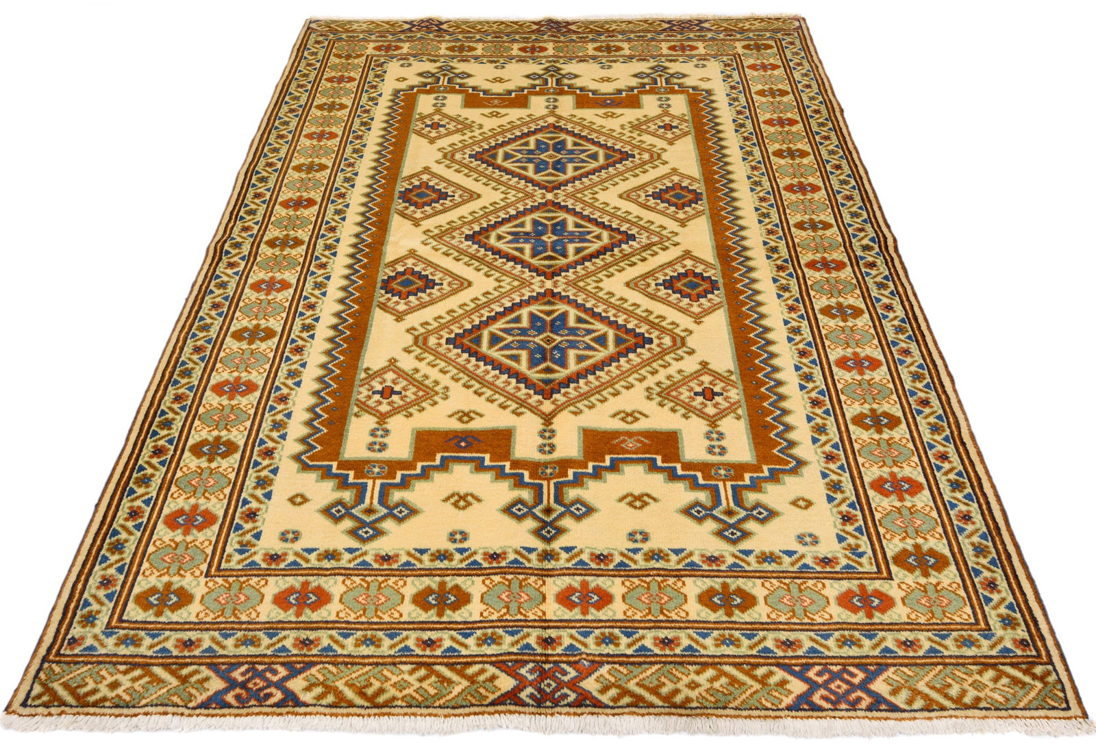 Vintage Yellow Cream Tribal 5X7 Turkoman Persian Rug - 3