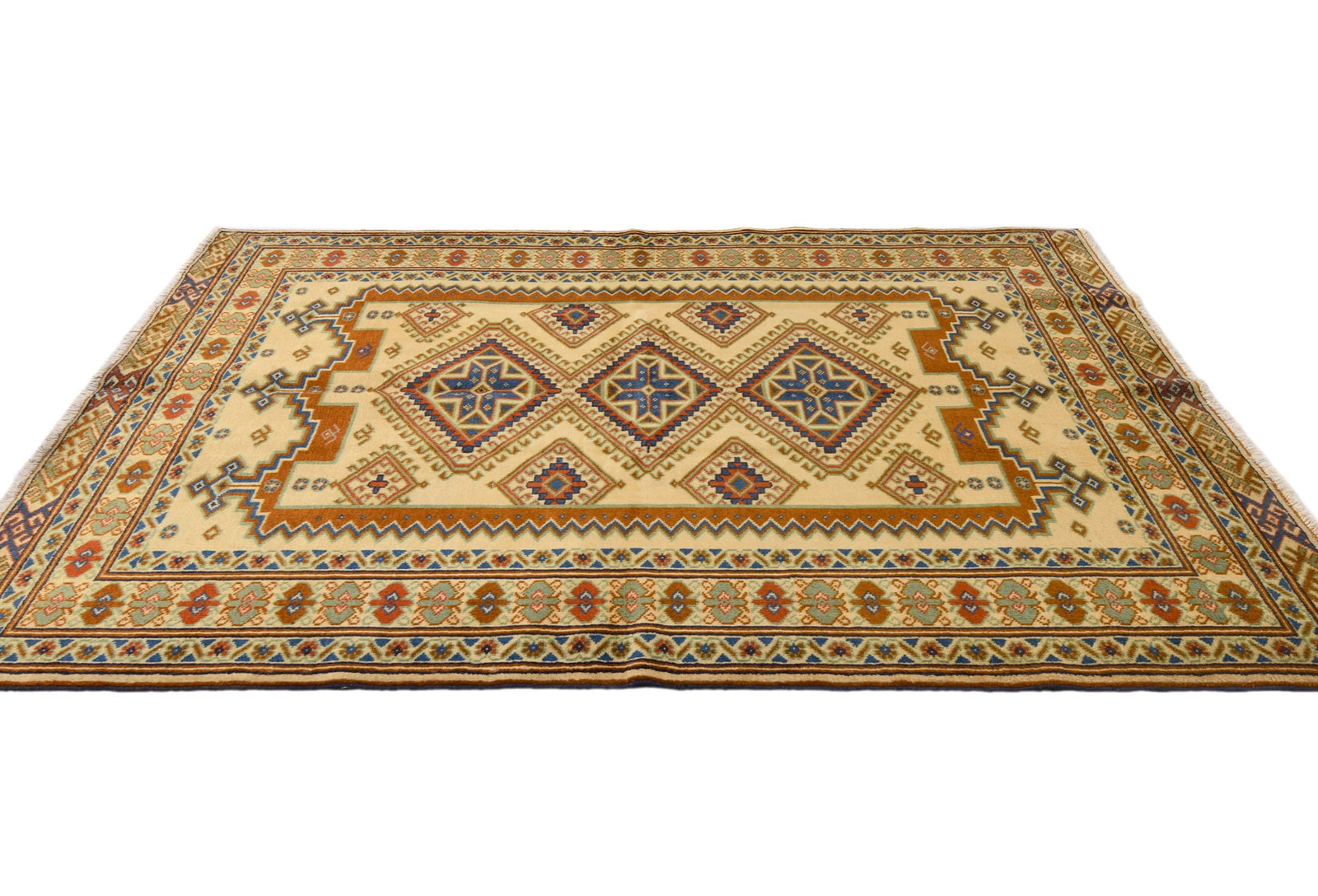 Vintage Yellow Cream Tribal 5X7 Turkoman Persian Rug - 5