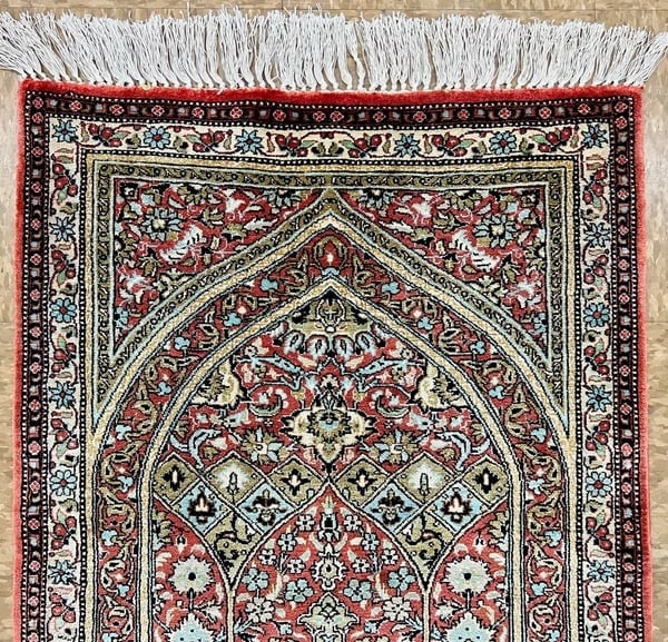 Hand-Knotted Persian Qum 100% Silk Semi-Antique Islamic Prayer Oriental Rug 2'2"x2'10" - 5