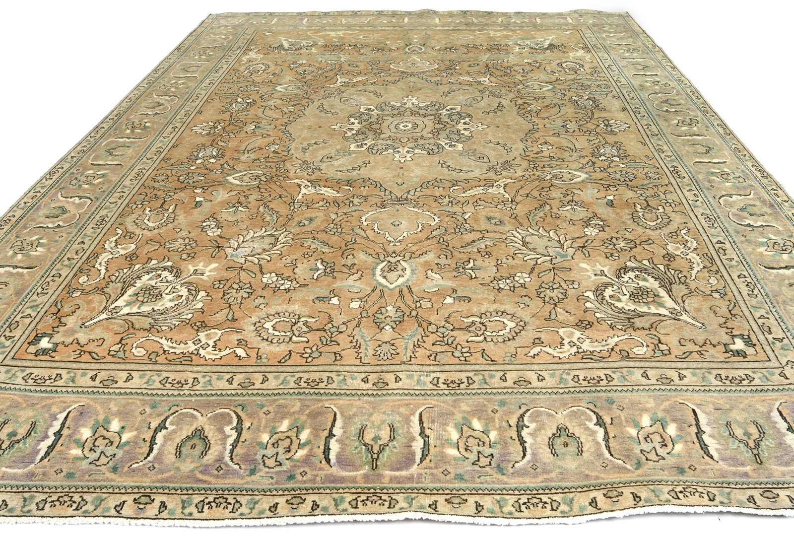 Semi Antique Muted Floral 9'7X12'5 Distressed Vintage Oriental Rug - 3