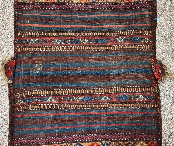 Hand-Knotted Antique Persian Farahan Tribal Double Saddle Bag Wool Rug 1'9" x 4'3" - 16